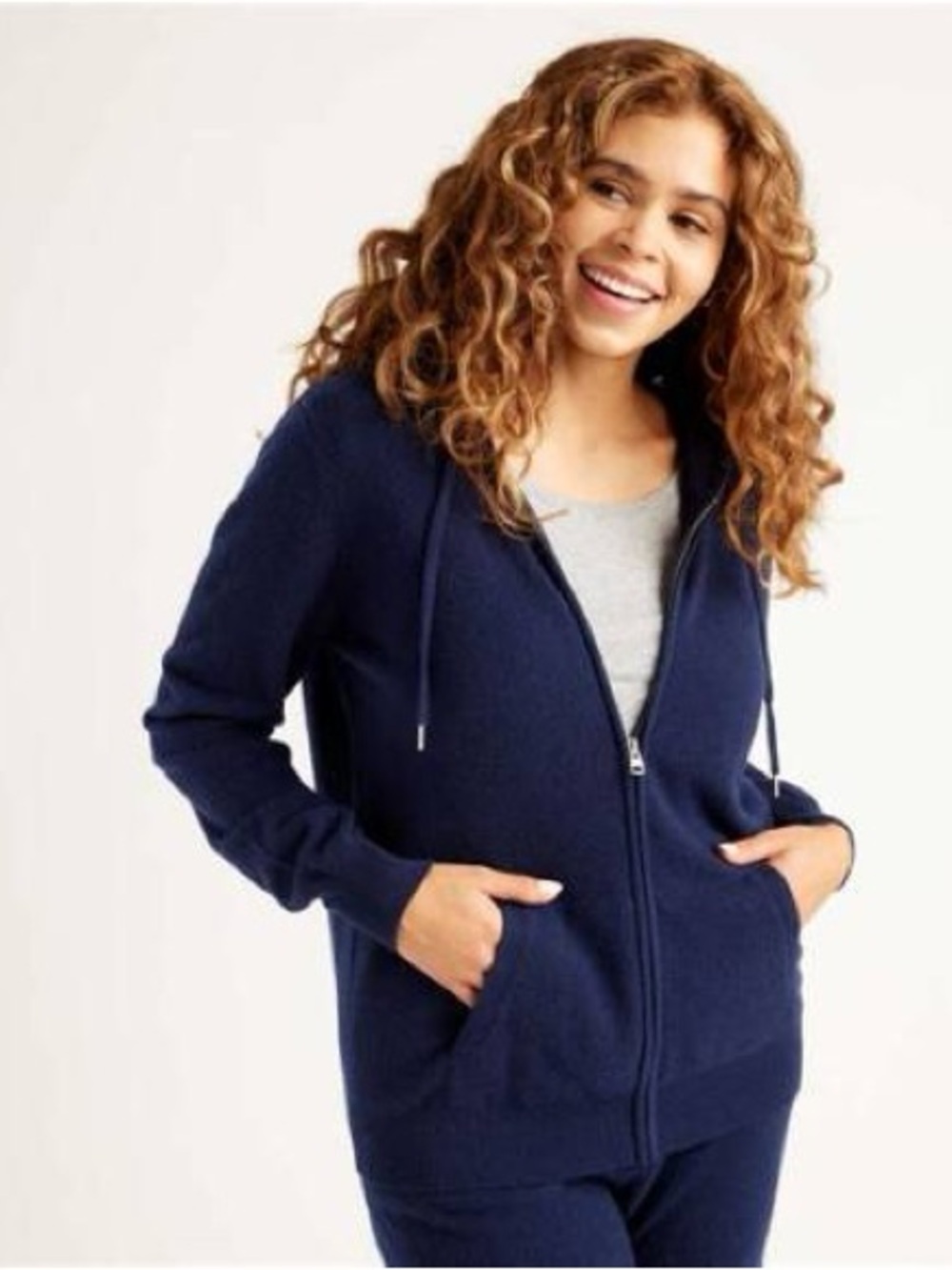Quince Navy Zip-Up Hoodie with Hood and Pockets